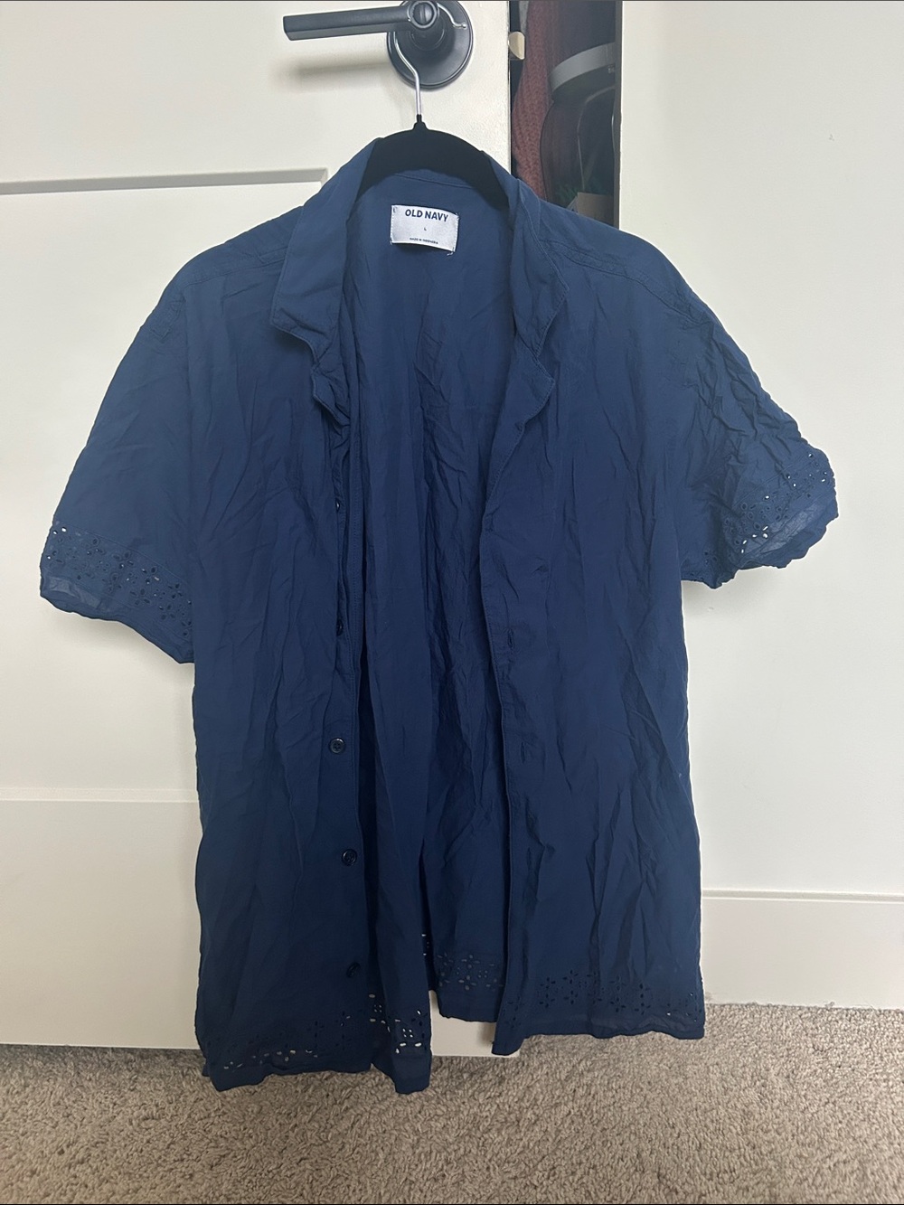 Old Navy Dark Blue Short-Sleeve Button-Up Shirt
